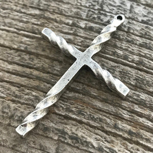 Cross Pendant, Rosary, Stick Cross, Silver Cross, Crucifix, Twisted Cross, Religious Cross, Cross Charm, Men's Jewelry, Simple, SL-6001