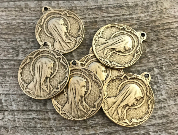 Load image into Gallery viewer, Mary Medal, Virgin Mary, Round Gold Charm, Blessed Mother, Catholic Necklace, Religious Jewelry, Christian Jewelry, GL-6049
