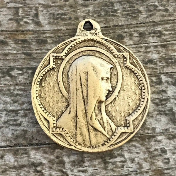 Load image into Gallery viewer, Mary Medal, Virgin Mary, Round Gold Charm, Blessed Mother, Catholic Necklace, Religious Jewelry, Christian Jewelry, GL-6049
