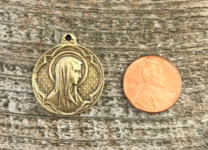 Mary Medal, Virgin Mary, Round Gold Charm, Blessed Mother, Catholic Necklace, Religious Jewelry, Christian Jewelry, GL-6049