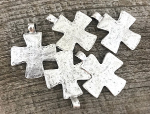 Cross Pendant, Silver Cross, Hammered Cross, Leather Cross, Religious Cross, Cross Charm, Jewelry Supplies, SL-6138
