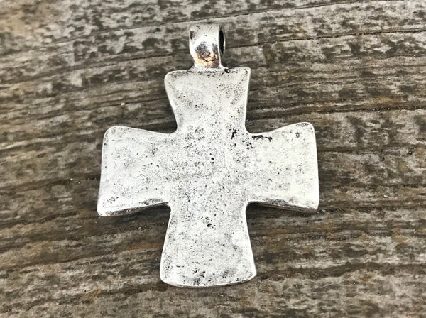 Load image into Gallery viewer, Cross Pendant, Silver Cross, Hammered Cross, Leather Cross, Religious Cross, Cross Charm, Jewelry Supplies, SL-6138
