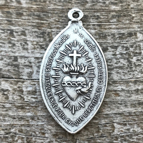 Load image into Gallery viewer, Sacred Heart Mary Medal, Catholic Religious French Pendant, Blessed Mother, Silver Charm, Lady of Sorrows, Religious Jewelry, PW-6051
