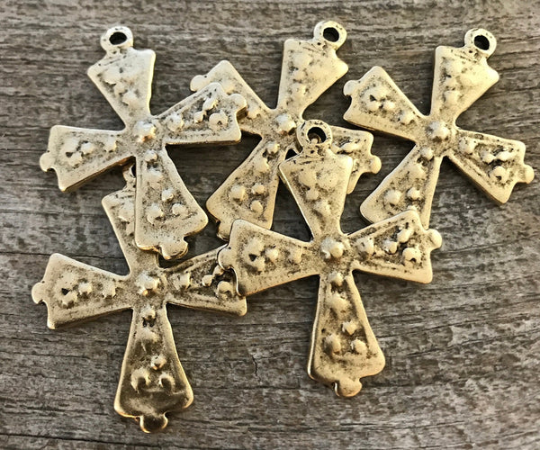 Load image into Gallery viewer, Cross Pendant, Antiqued Gold Bumpy Cross, Dotted Artisan Cross, Religious Cross, Maltese Cross, Jewelry Supplies, Carson&#39;s Cove, GL-6052
