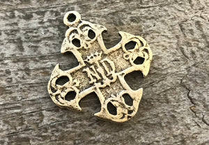 Mary Cross, Cross Pendant, Antique Gold Cross, Gold Rosary Parts, Notre Dame Medal, Catholic Jewelry Supply, Religious Jewelry, GL-6050