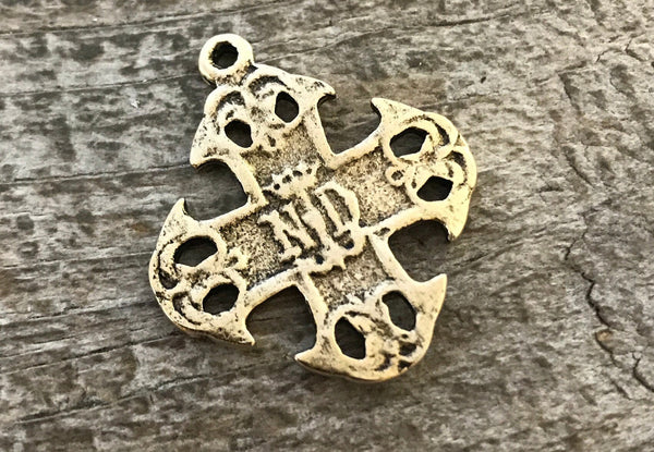 Load image into Gallery viewer, Mary Cross, Cross Pendant, Antique Gold Cross, Gold Rosary Parts, Notre Dame Medal, Catholic Jewelry Supply, Religious Jewelry, GL-6050
