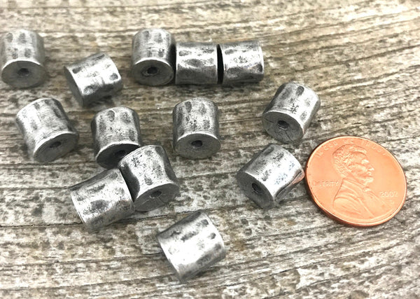 Load image into Gallery viewer, 2 Silver Spacer Beads, Tube Bead, Leather Bead, Wider Bead, Leather Finding, Men&#39;s Jewelry, Supplies, Jewelry Finding Making, PW-6178
