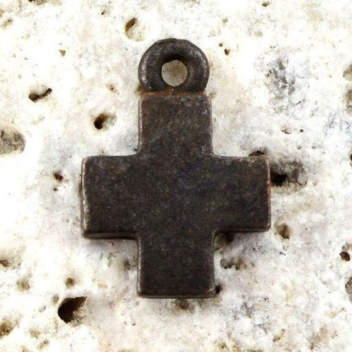 2 Cross Charm, Rustic Cross, Small Cross, Square Block Cross, Modern Cross, Antiqued Cross, Brown Patina Cross Pendant, BR-6011