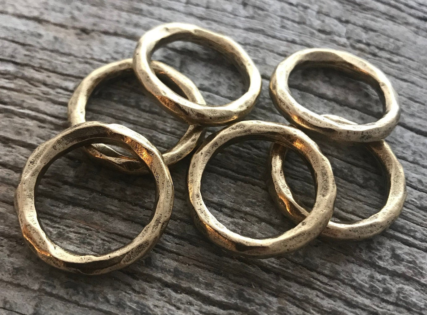 Hammered Gold Ring Connector, Gold Eternity Ring, Leather Connector, C ...