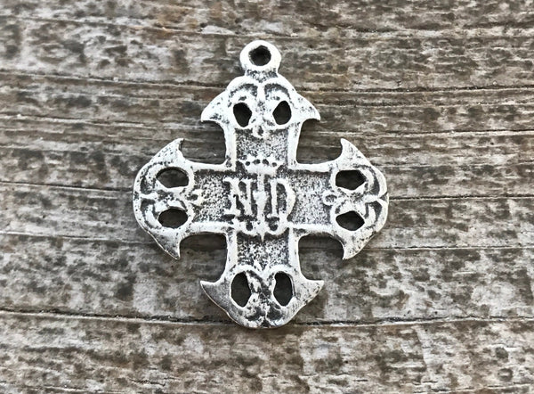Load image into Gallery viewer, Mary Cross, Antiqued Silver Cross Charm, Silver Rosary Parts, Notre Dame Medal, Catholic Jewelry Supply, Religious Jewelry, PW-6050
