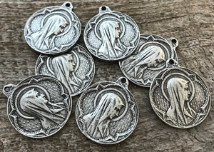 Mary Medal, Virgin Mary, Round Antiqued Silver Charm, Blessed Mother, Religious Jewelry, Christian Catholic Jewelry, PW-6049