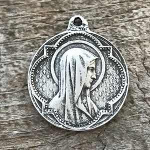 Mary Medal, Virgin Mary, Round Antiqued Silver Charm, Blessed Mother, Religious Jewelry, Christian Catholic Jewelry, PW-6049