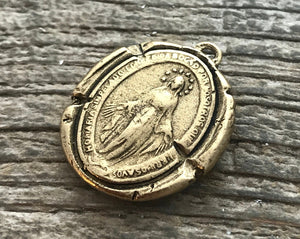 Wax Seal Mary Medal, Catholic Religious Pendant, Blessed Mother, Antiqued Gold Charm, Religious Jewelry, GL-6065