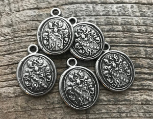 Wax Seal Charm, Armorial Wax Seal, Family Crest Pendant, Antiqued Oxidized Silver Charm, PW-6054