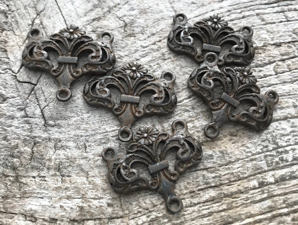 Load image into Gallery viewer, Rosary Centerpiece Connector, Antiqued Rustic Brown, Flower Connector, Rosary Making Supply, Y Necklace, Jewelry Supplies, BR-6048

