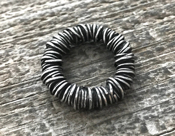 Load image into Gallery viewer, Textured Ring Connector Hoop, Silver Wired Eternity Ring, Leather Connector, Circle Link, Charm Holder, Silver Large Connector, PW-6056
