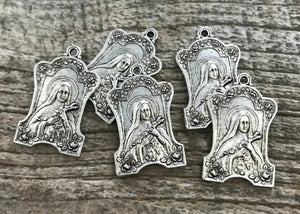 St. Theresa, The Little Flower, St. Teresa, Silver Catholic Medal, Religious Jewelry Making Charm, Rosary Charm, Lisieux, SL-6099