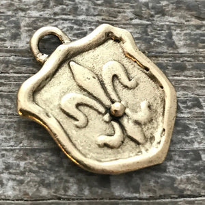 Fleur de lis Charm, Antiqued Gold Seal, Soldered French Charm, Paris Jewelry, Paris Charm, Jewelry Making Artisan Findings, GL-6061
