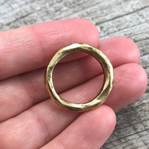 Hammered Gold Ring Connector, Gold Eternity Ring, Leather Connector, Circle Link, Charm Holder, Gold Large Connector, GL-6139