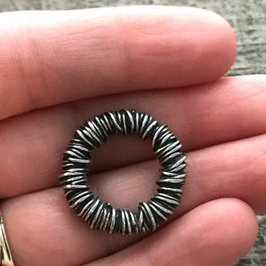 Textured Ring Connector Hoop, Silver Wired Eternity Ring, Leather Connector, Circle Link, Charm Holder, Silver Large Connector, PW-6056