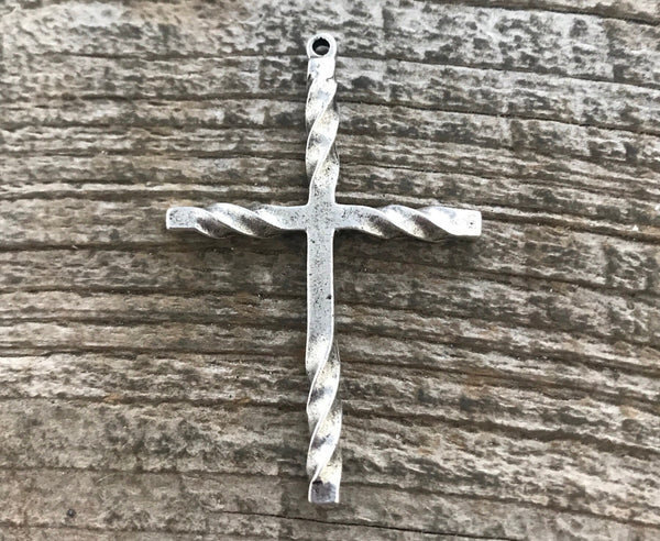 Load image into Gallery viewer, Cross Pendant, Rosary, Stick Cross, Silver Cross, Crucifix, Twisted Cross, Religious Cross, Cross Charm, Men&#39;s Jewelry, Simple, SL-6001
