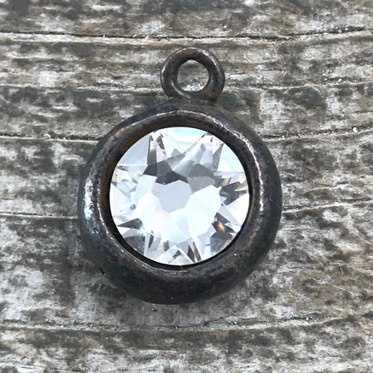 Swarovski Crystal Rustic Charm, Antiqued Rhinestone Pendant,  Jewelry Making Artisan Findings, BR-S001