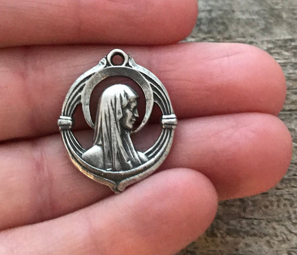 Load image into Gallery viewer, Mary Medal, Virgin Mary, Silver Charm, Blessed Mother, Catholic Necklace, Religious Jewelry, Christian Supplies, PW-1062
