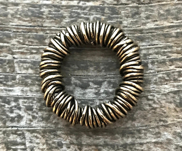 Load image into Gallery viewer, Textured Ring Connector Hoop, Gold Wired Eternity Ring, Leather Connector, Circle Link, Charm Holder, Antiqued Gold Large Connector, GL-6056
