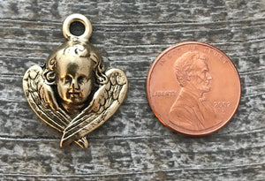 Angel Charm, Cherub Charm, Antiqued Gold Angel, Angel Pendant, GL-6009
