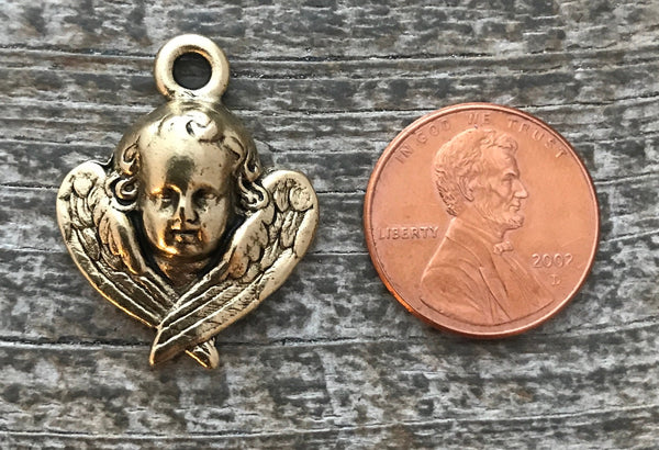 Load image into Gallery viewer, Angel Charm, Cherub Charm, Antiqued Gold Angel, Angel Pendant, GL-6009
