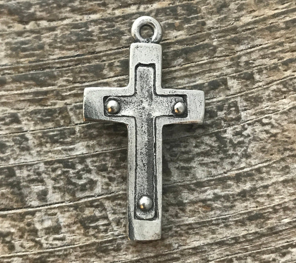 Load image into Gallery viewer, Cross Pendant, Silver Crucifix, Rosary Parts, Catholic Jewelry Supply, Religious Jewelry, PW-6038
