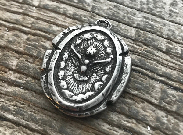 Load image into Gallery viewer, Wax Seal Dove Medal, Catholic Religious Holy Spirit Pendant, Oxidized Antiqued Silver Charm, Religious Jewelry, PW-6063
