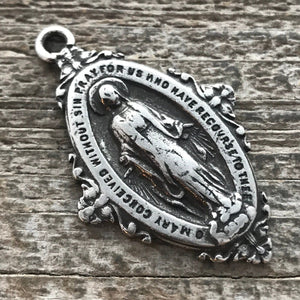 Virgin Mary Medal, Catholic Religious Pendant, Blessed Mother, Silver Pendant, Religious Jewelry, SL-1076