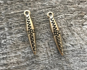 2 Dotted Spikes, Antiqued Gold Charms, Jewelry Making Components Supplies, GL-6018