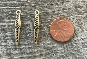 2 Dotted Spikes, Antiqued Gold Charms, Jewelry Making Components Supplies, GL-6018