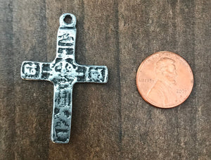 Ancient Cross, Antiqued Silver Cross Pendant, Large Artisan Cross, Crucifix, PW-6059