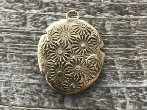 Wax Seal Dove Medal, Catholic Religious Holy Spirit Pendant, Antiqued Gold Charm, Religious Jewelry, GL-6063
