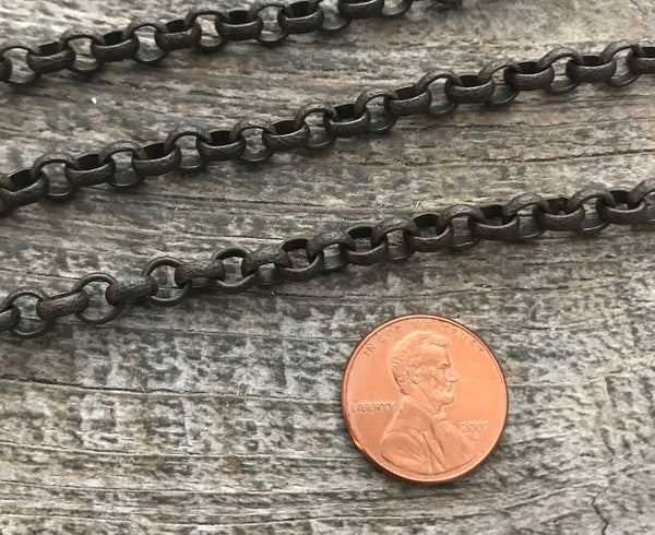 Load image into Gallery viewer, Rolo Chain Rustic Brown, Thick Antiqued Chain by the Foot, Carson&#39;s Cove Jewelry Supplies, BR-2008
