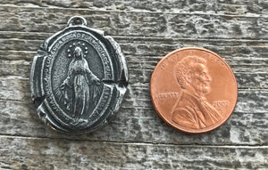 Wax Seal Mary Medal, Catholic Religious Pendant, Blessed Mother, Antiqued Silver Charm, Religious Jewelry, PW-6065