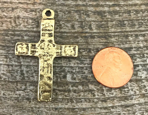 Load image into Gallery viewer, Ancient Cross, Antiqued Gold Cross Pendant, Large Artisan Cross, Crucifix, GL-6059
