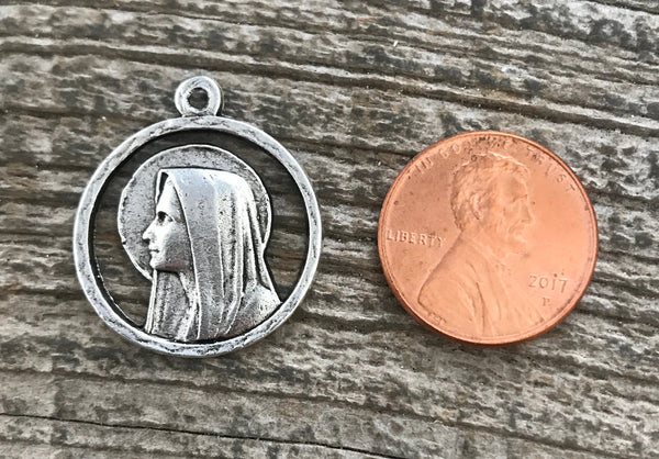 Load image into Gallery viewer, Mary Medal, Virgin Mary, Catholic Necklace, Religious Silver Charm, Cutout, Christian Jewelry Supplies, SL-1015
