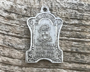 St. Theresa, The Little Flower, St. Teresa, Silver Catholic Medal, Religious Jewelry Making Charm, Rosary Charm, Lisieux, SL-6099