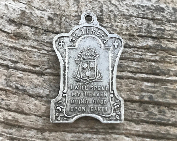 Load image into Gallery viewer, St. Theresa, The Little Flower, St. Teresa, Silver Catholic Medal, Religious Jewelry Making Charm, Rosary Charm, Lisieux, SL-6099
