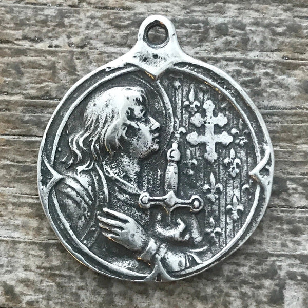 Load image into Gallery viewer, Joan of Arc Medal, Antiqued Oxidized Silver Charm Pendant, Brave Woman, Saint of Soldiers, Religious Christian Catholic Supplies, PW-6057
