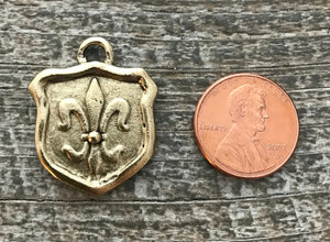 Fleur de lis Charm, Antiqued Gold Seal, Soldered French Charm, Paris Jewelry, Paris Charm, Jewelry Making Artisan Findings, GL-6061