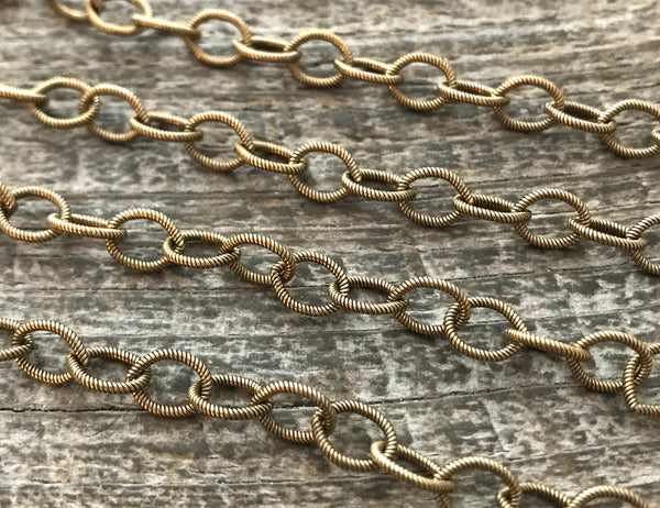 Load image into Gallery viewer, Textured Etched Chain, Circle Cable Bulk Chain By Foot, Antiqued Gold Necklace Bracelet GL-2009
