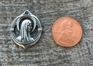 Mary Medal, Virgin Mary, Silver Charm, Blessed Mother, Catholic Necklace, Religious Jewelry, Christian Supplies, PW-1062