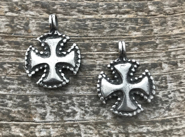 Load image into Gallery viewer, 2 Cross Charm, Silver Cross, Maltese Cross, Religious Cross, Catholic Cross, Cross for Jewelry Making Carson&#39;s Cove, PW-6031
