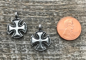 2 Cross Charm, Silver Cross, Maltese Cross, Religious Cross, Catholic Cross, Cross for Jewelry Making Carson's Cove, PW-6031
