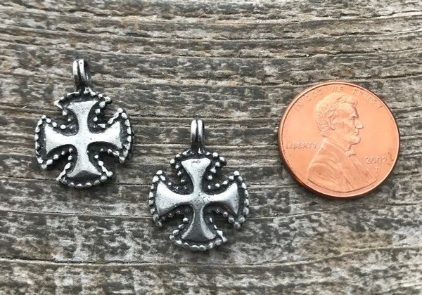 Load image into Gallery viewer, 2 Cross Charm, Silver Cross, Maltese Cross, Religious Cross, Catholic Cross, Cross for Jewelry Making Carson&#39;s Cove, PW-6031
